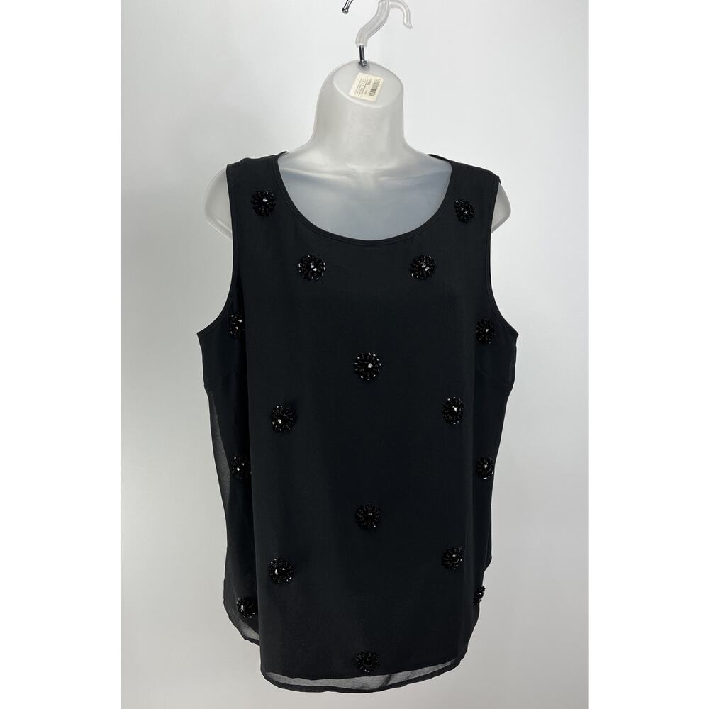 NWT Talbots rsvp Black Chiffon Embellished Polka Dot Shell Beaded Large Lined